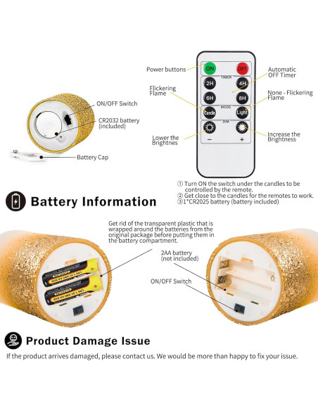 Juego de 8 Velas LED Sin Llama Yinuo Dorado con Control Remoto