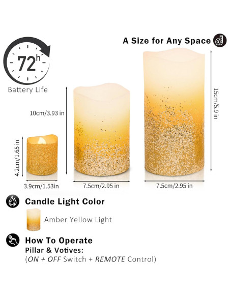 Juego de 8 Velas LED Sin Llama Yinuo Dorado con Control Remoto