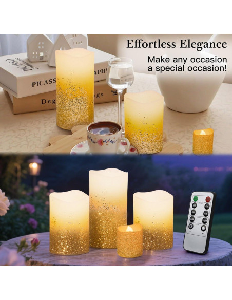 Juego de 8 Velas LED Sin Llama Yinuo Dorado con Control Remoto