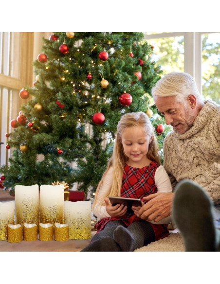 Juego de 8 Velas LED Sin Llama Yinuo Dorado con Control Remoto