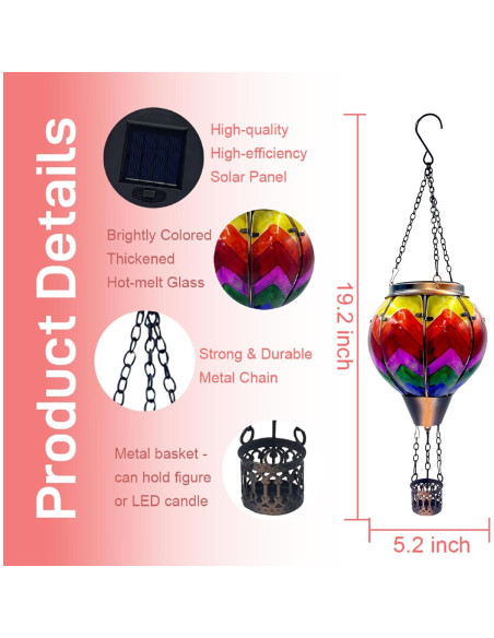 Linterna Solar Globo Aerostático OUISJYER 48.8 cm Vidrio