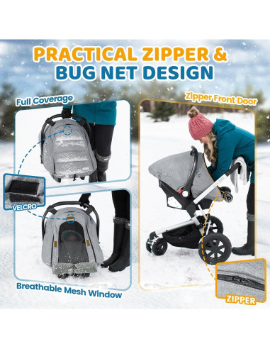 Cubierta de Asiento de Auto Invierno Orzbow para Bebé Gris Claro