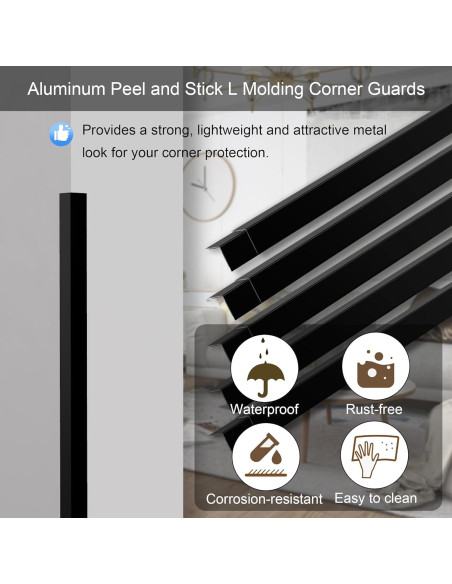 10 Piezas Protectores de Esquinas de Aluminio Negro 121.9 cm