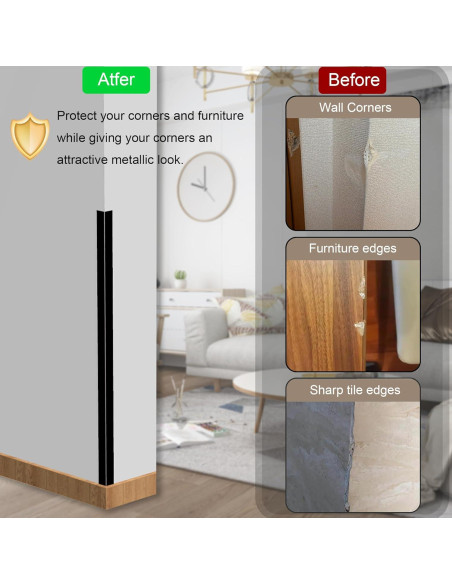 10 Piezas Protectores de Esquinas de Aluminio Negro 121.9 cm