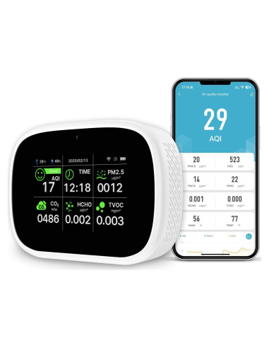 Monitor de Calidad del Aire Bcetasy 18-en-1 WiFi - AQI, CO2, PM2.5