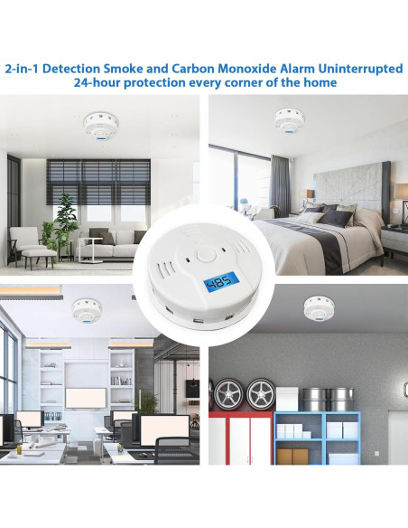 Detector de Humo y Monóxido de Carbono Shackcom, Paquete de 3