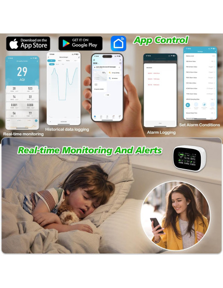 Monitor de Calidad del Aire Bcetasy 18-en-1 WiFi - AQI, CO2, PM2.5