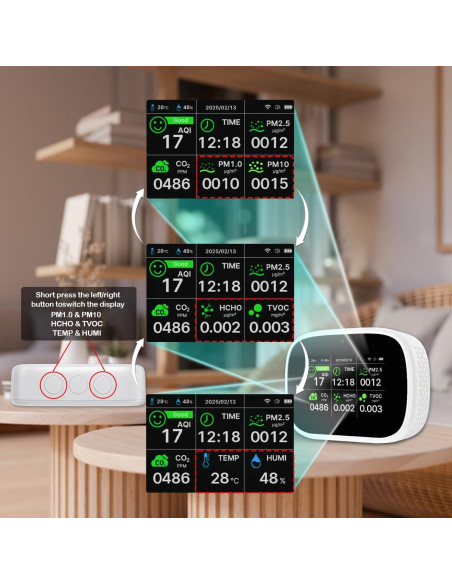 Monitor de Calidad del Aire Bcetasy 18-en-1 WiFi - AQI, CO2, PM2.5