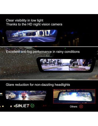 Espejo Retrovisor Sinjet H6 9.66" IPS Doble Cámara FHD 2K