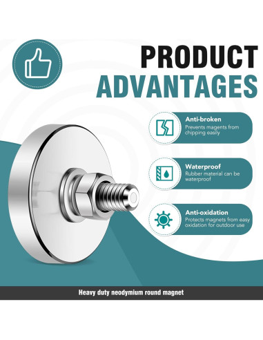 Imán Redondo Neodimio 36mm 68kg con Tornillos y Tuercas - 4 Pzs