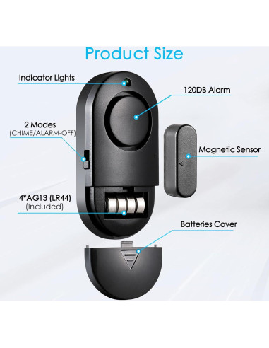 Alarma de Puerta y Ventana Rinetiy 120 DB Seguridad Hogar