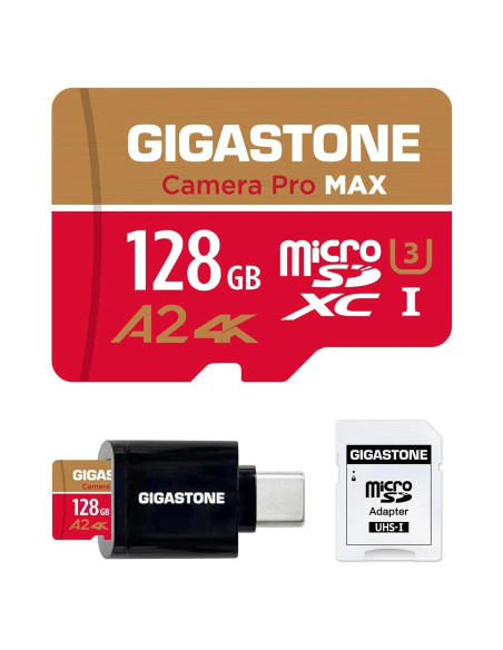 GIGASTONE Tarjeta Micro SD 128GB + Lector USB Tipo C 4K