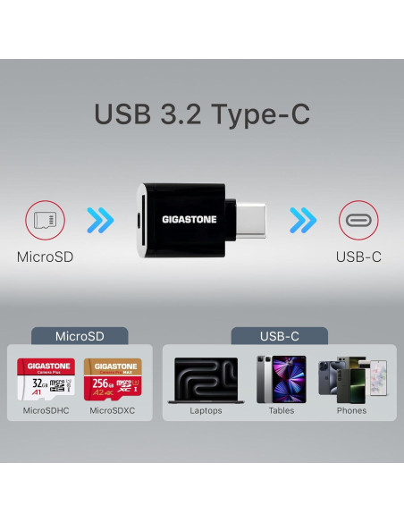 GIGASTONE Tarjeta Micro SD 128GB + Lector USB Tipo C 4K