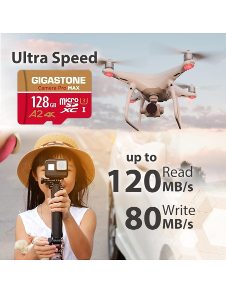 GIGASTONE Tarjeta Micro SD 128GB + Lector USB Tipo C 4K