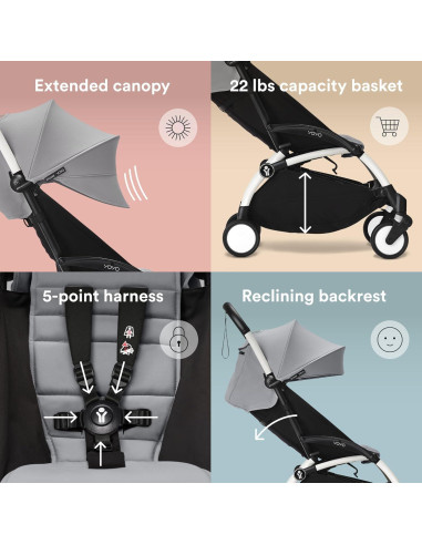 Cochecito Stokke YOYO3 Plegable 6 Meses - Marco Blanco y Cojín Piedra