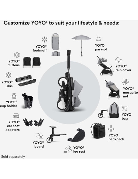 Cochecito Stokke YOYO3 Plegable 6 Meses - Marco Blanco y Cojín Piedra