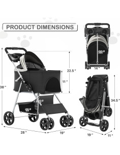 Carrito Plegable para Mascotas MoNiBloom 3 en 1 Negro hasta 15 kg 2