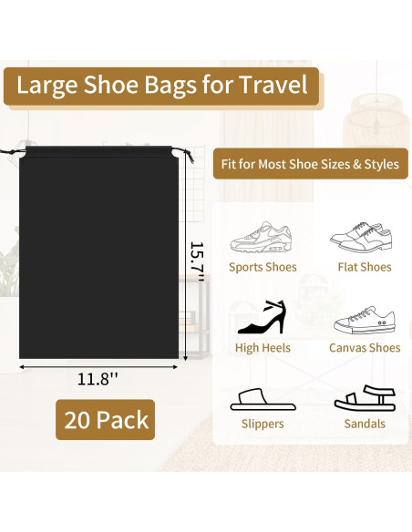 20 Bolsas Negras para Zapatos de Viaje COIDEA 39.9x30cm