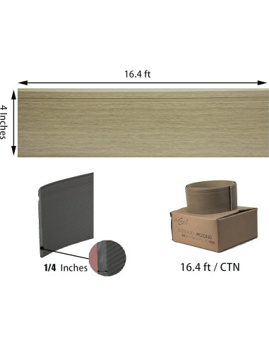 Moldura de zócalo de goma Stelalloy 4" x 5m Impermeable