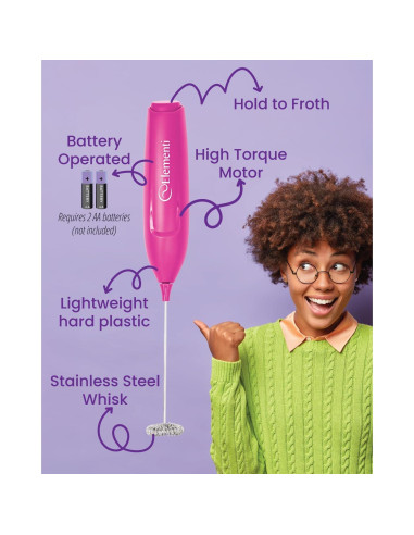 Varita Espumadora de Leche Elementi Rosa Brillante - Batidor Eléctrico