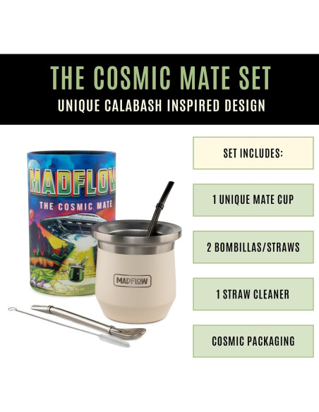 Taza de Yerba Mate MADFLOW Acero Inoxidable 226ml con 2 Bombillas
