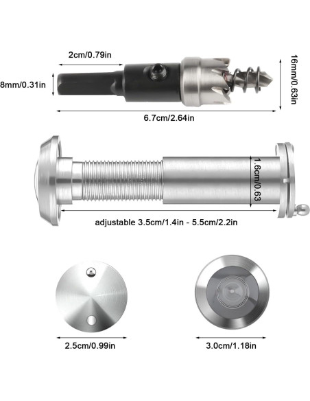 Mirilla de 180 Grados QBXMY7 con Broca 14 mm para Puerta