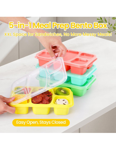 Cajas Bento IVEETTY 4 Pack 5 Compartimentos Reutilizables