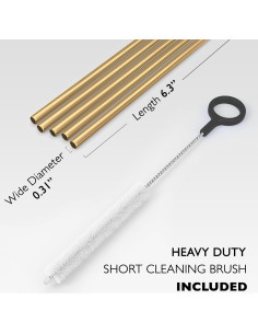 5 Pajitas Cortas Anchas de Acero Inoxidable Fiesta First Oro 2