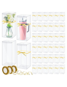 50 Cajas de Regalo Transparentes para Tazas con Cinta Dorada 32x14x10.9cm