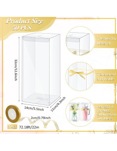 50 Cajas de Regalo Transparentes para Tazas con Cinta Dorada 32x14x10.9cm 2