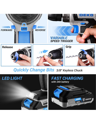 Juego de Herramientas de Taladro Inalámbrico DEKOPRO 20V