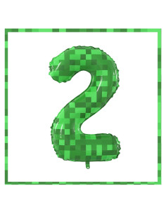 Globo de Aluminio Grande Número 2 101.6 cm Tema Minero Pixel Verde