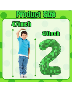 Globo de Aluminio Grande Número 2 101.6 cm Tema Minero Pixel Verde 2