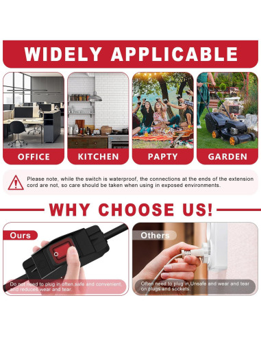 Cable de Extensión Exterior 1.83m Delgada con Interruptor 15A