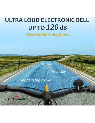 Campana de Bicicleta Eléctrica LEISPO con 5 Sonidos 100dB