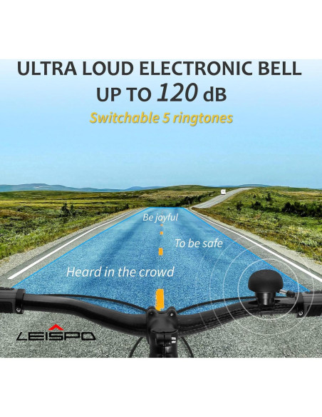 Campana de Bicicleta Eléctrica LEISPO con 5 Sonidos 100dB
