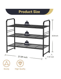 Estante para Zapatos MWQ 3 Niveles Apilable Negro 2