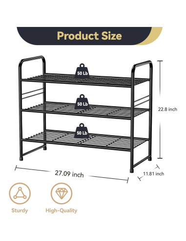 Estante para Zapatos MWQ 3 Niveles Apilable Negro