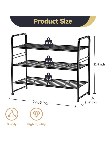 Estante para Zapatos MWQ 3 Niveles Apilable Negro