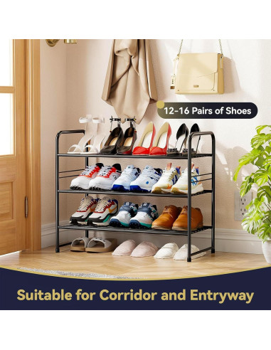 Estante para Zapatos MWQ 3 Niveles Apilable Negro