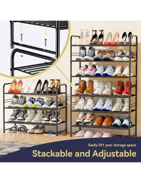 Estante para Zapatos MWQ 3 Niveles Apilable Negro