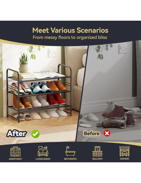 Estante para Zapatos MWQ 3 Niveles Apilable Negro