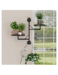 Estante de Plantas Giratorio 2 Niveles GcdPai Metal Negro