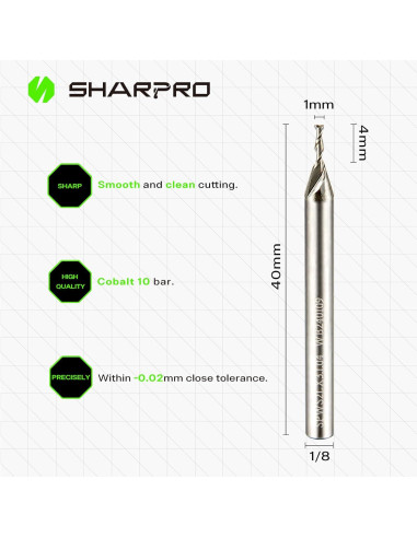 Fresa de Router Ascendente 4mm SHARPRO para Corte de Madera