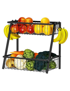 Cesta de Frutas de 2 Niveles Simple Trending - Organizador Negro