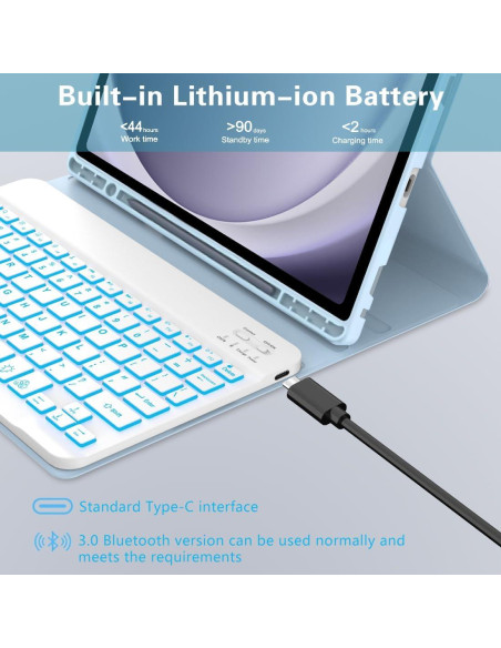 Funda Teclado Samsung Galaxy Tab A9 Plus 11" 2023 Retroiluminada