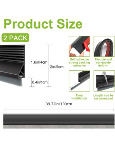 2 PCS Cepillo de Puerta Barrido Inferior DINGLIAN 5.08 cm x 99 cm Negro 2