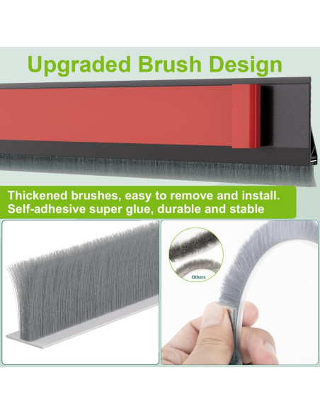 2 PCS Cepillo de Puerta Barrido Inferior DINGLIAN 5.08 cm x 99 cm Negro