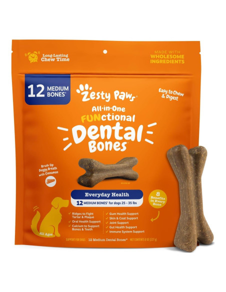 Huesos Dentales Zesty Paws Medianos - 12 unidades - Canela