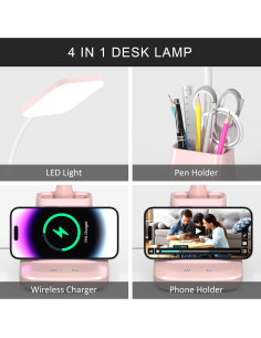 Lámpara de Escritorio LED Vicsoon Rosa con Cargador Inalámbrico 2
